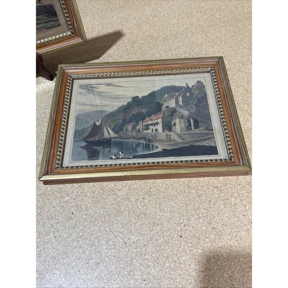 Pair Antique Hand-Colored Engravings Clovelly & Wigton Galloway Framed 12.5x9.5 - Picture 2 of 12